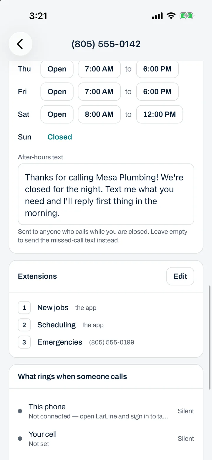 The caller menu settings: press 1 for a quote, press 2 if you are a customer