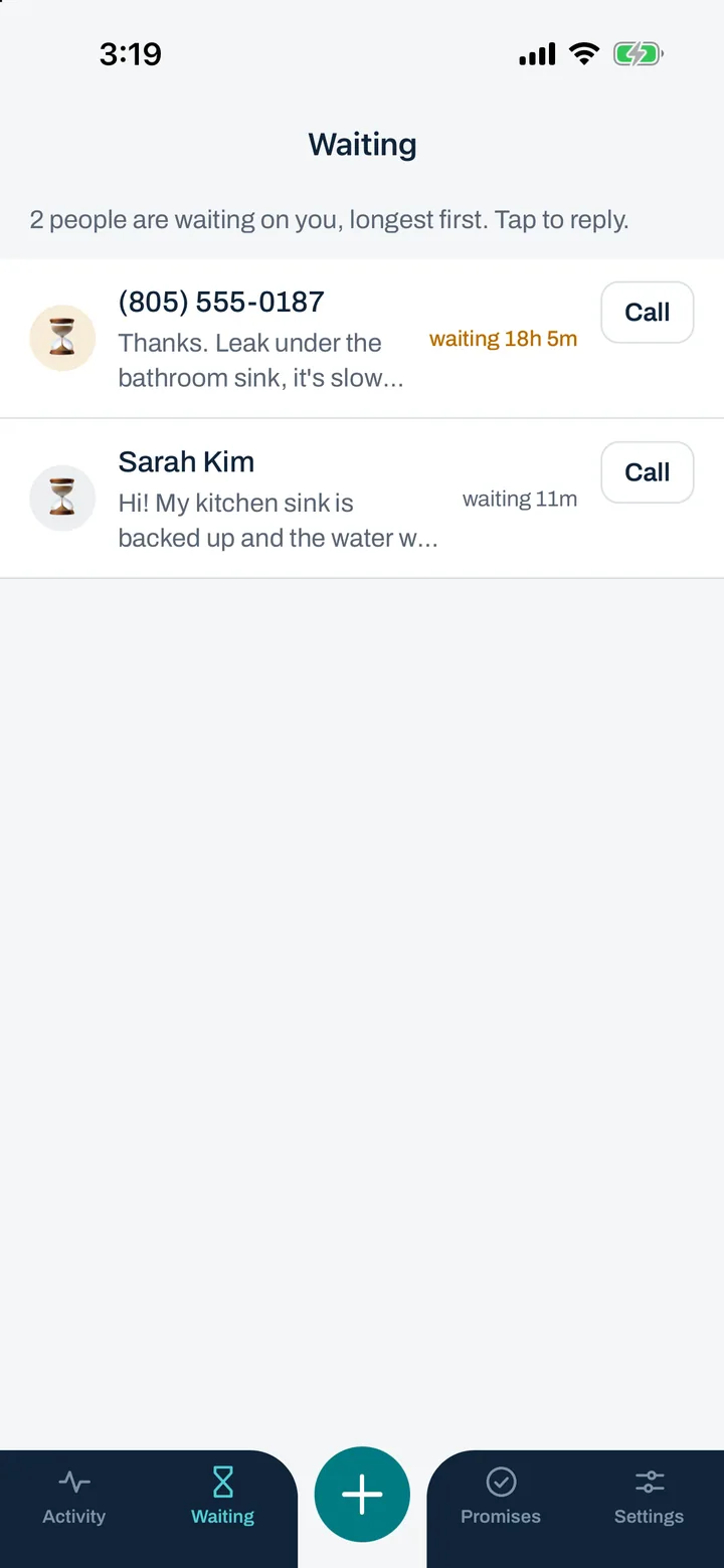 The Waiting screen: who is still waiting on an answer